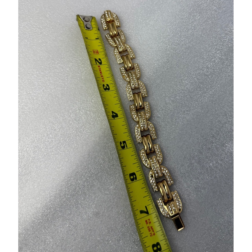 Vintage Dior‎ Gold Tone Chain Link Bracelet 191g Pave Crystal Statement 7” - Picture 8 of 9